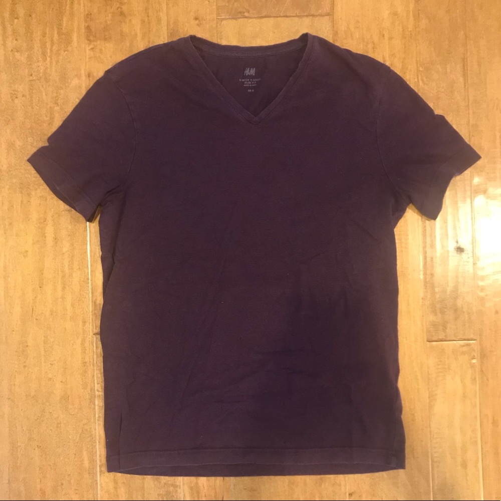 H&M Slim Fit Maroon V Neck T-shirt